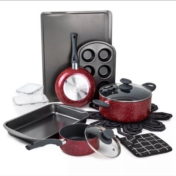 NEW Brooklyn 16 piece NONSTICK  COOKWARE & BAKEWARE SET, PAN MUFFIN pot - Picture 2 of 5